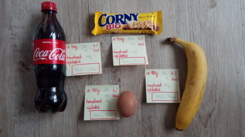 kalorie v coca-cole, banánu, vejci a corny tyčince